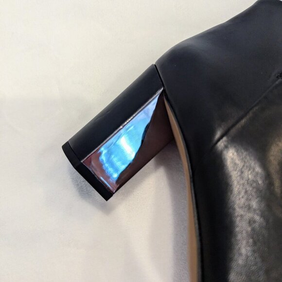 FRANCO SARTO Leather Booties 10 Pointed Toe Mirrored Heel Panels Side Zipper Blk - Picture 3 of 9